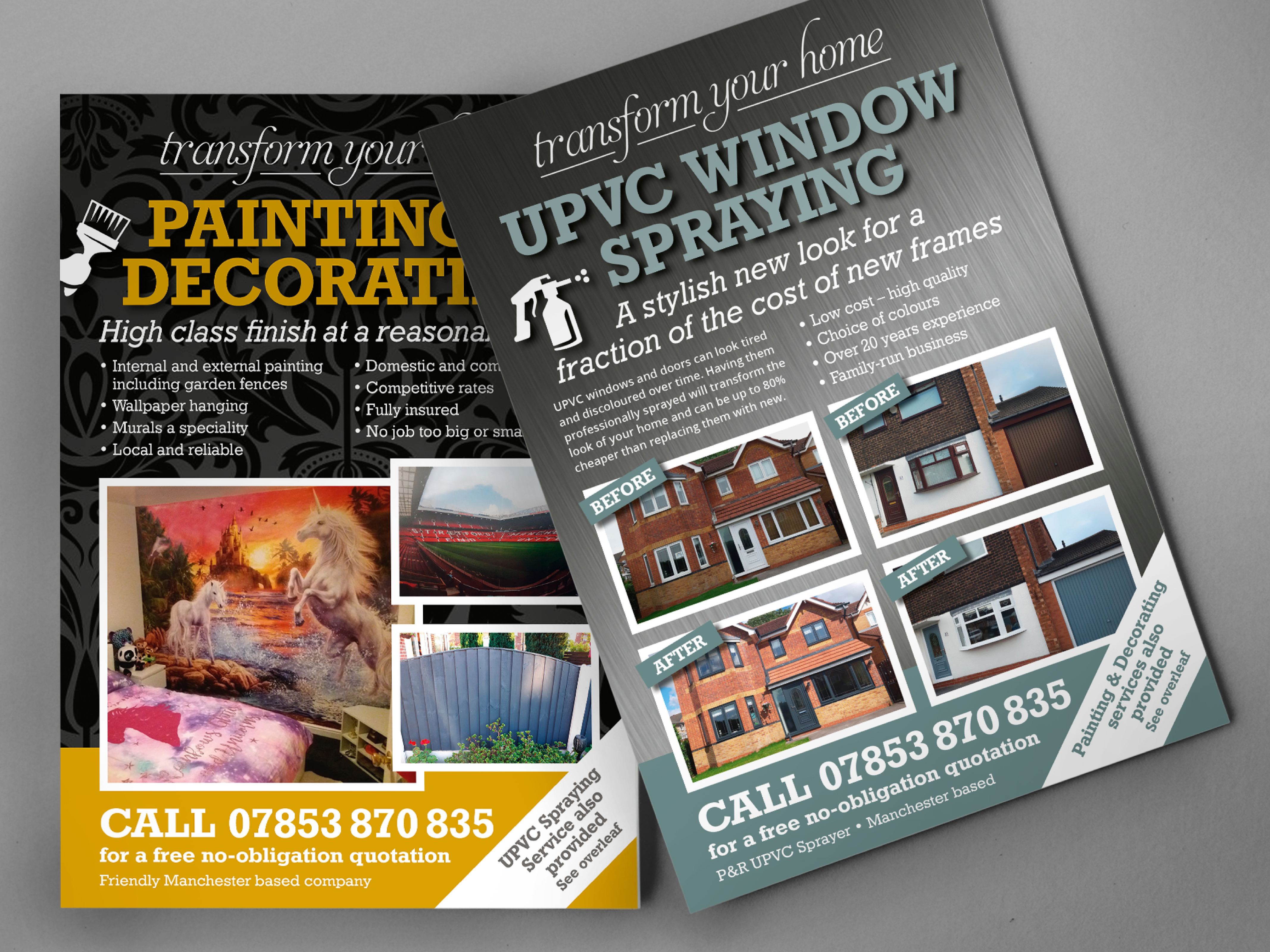 Design and printing of a leaflet promoting a UPVC spraying service in Dukinfield, Tameside.